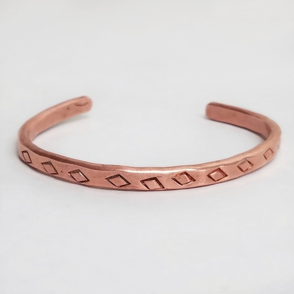 Handmade Jewelry - Copper Hand Engraved Cuff Bracelet Diamond Design